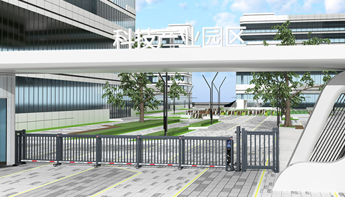 某科技園區采用 “安快” 柵欄款段滑工業門效果圖